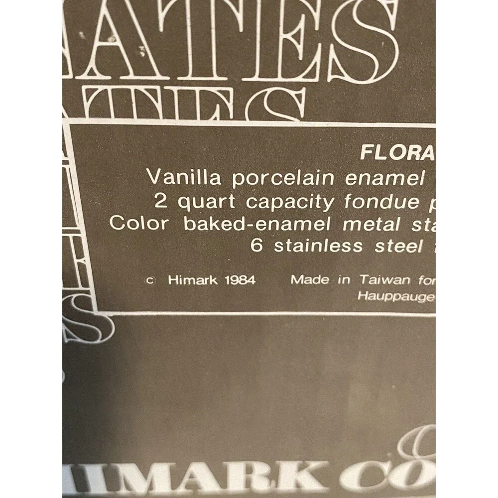 Vtg Coordinates Fondue Pot “Floral Mist” 1984 Enamel & Wood *New Open Box